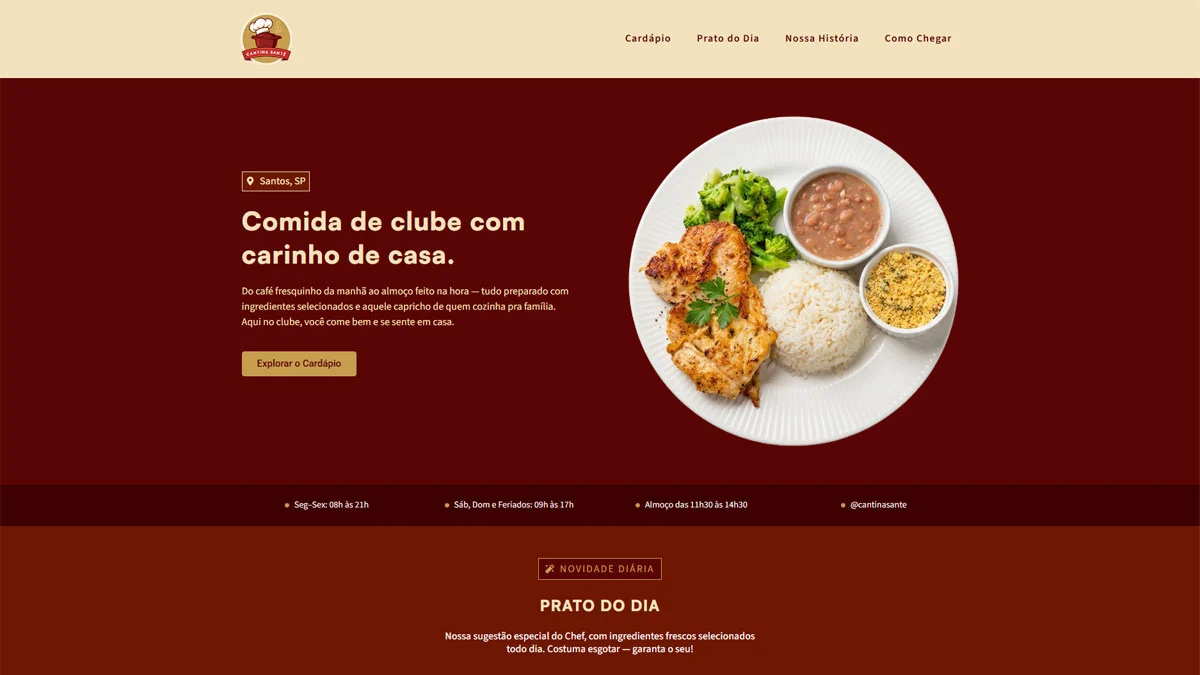 Página inicial do site da Cantina Santê