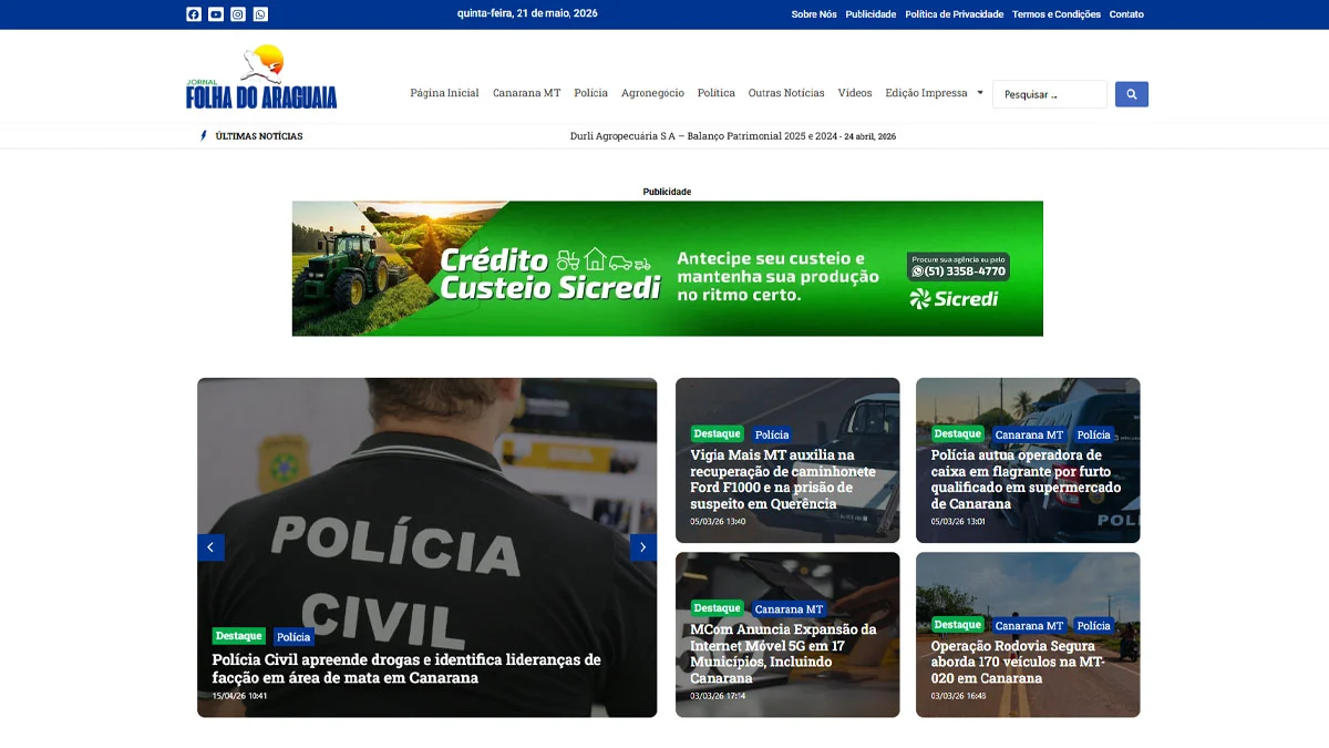 Página inicial do Jornal Folha do Araguaia