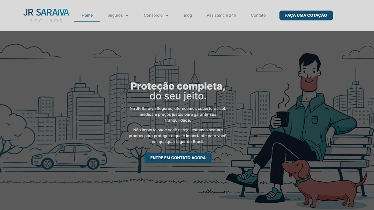 Página inicial do site da JR Saraiva Corretora de Seguros